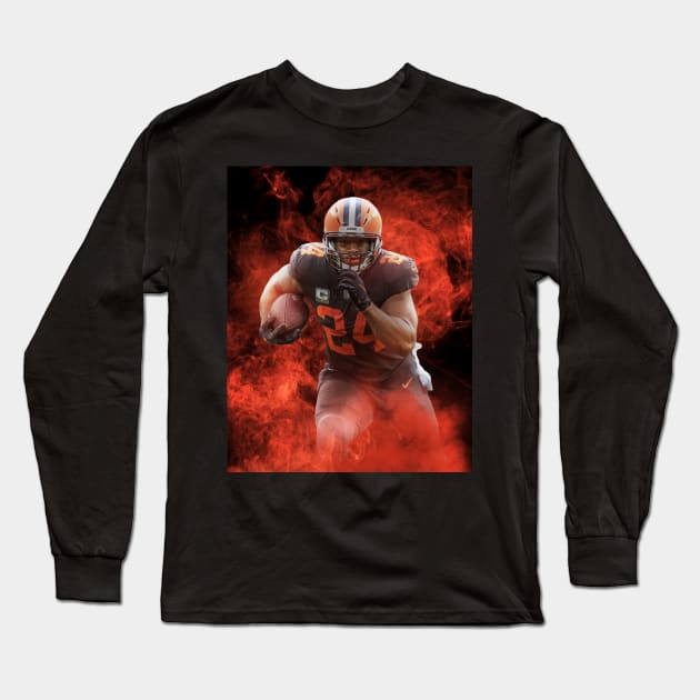 Nick Chubb Cleveland Sports Art Long Sleeve T-Shirt by JRoseGraphics